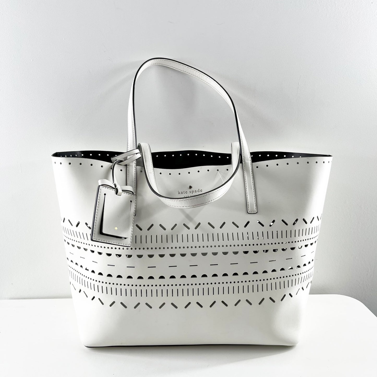 Kate Spade Lillian Court Laser Cut Tote Purse Bag Leather White