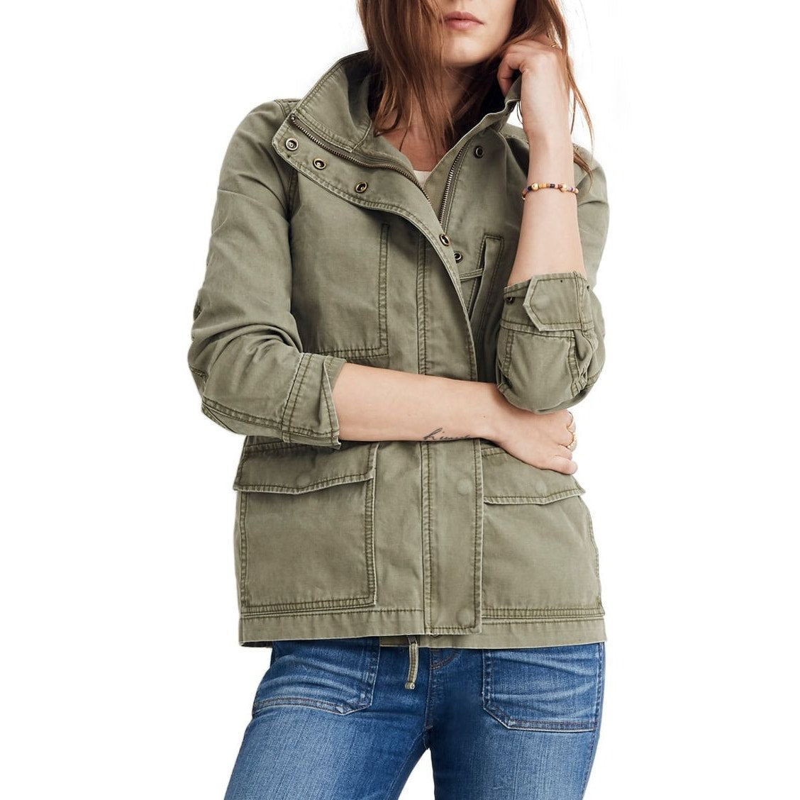 Madewell Passage Utility Cotton Zip Up Jacket Desert Olive Green XL