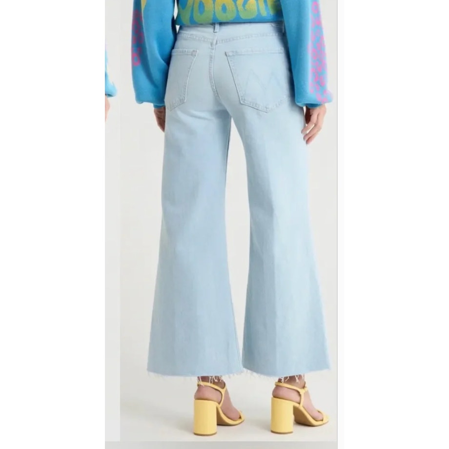 Mother The Twister Ankle Fray Wide Leg High Rise Jeans in Cowabunga Wash Blue 27