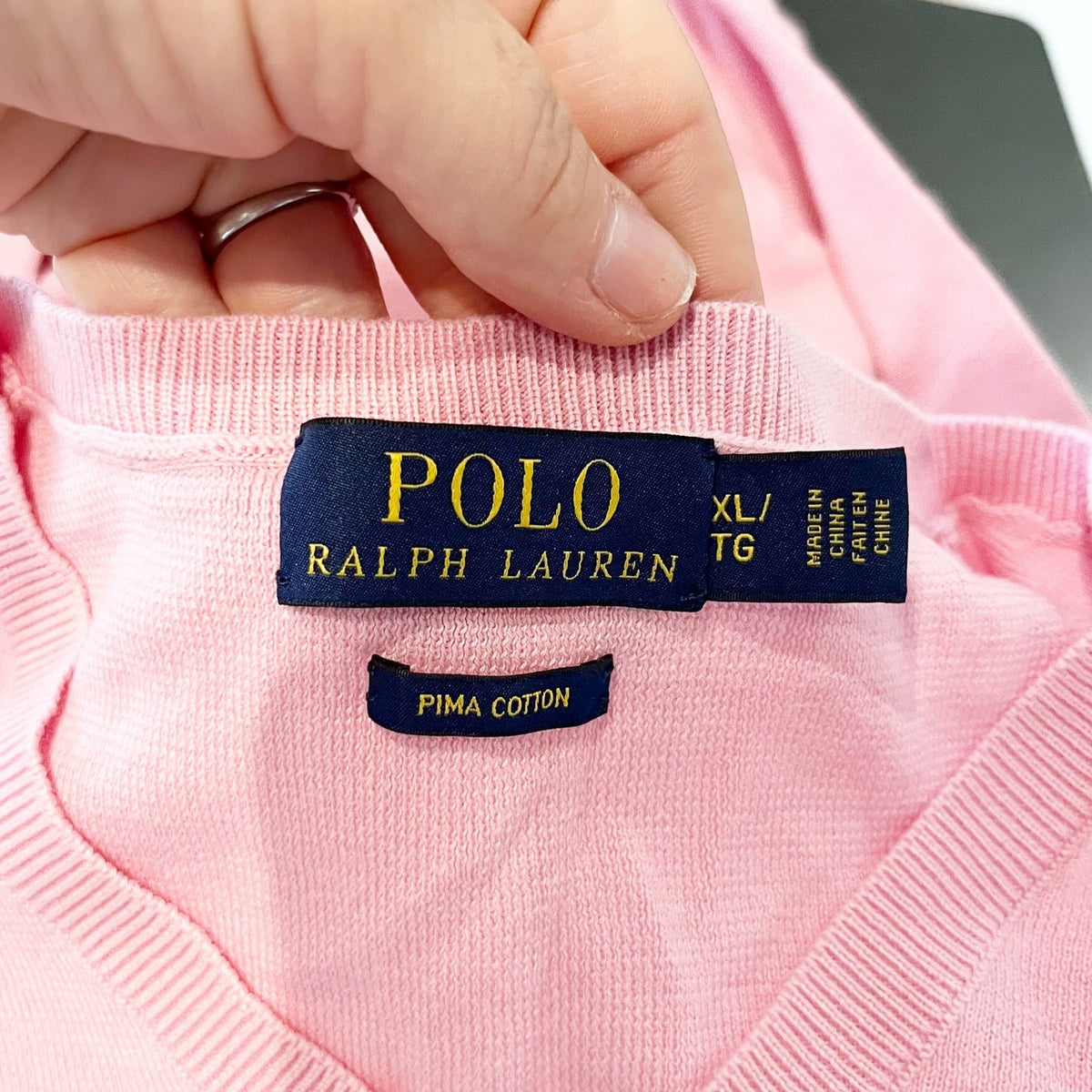 Polo Ralph Lauren V Neck Pima Cotton Long Sleeve Pullover Sweater Pink XL