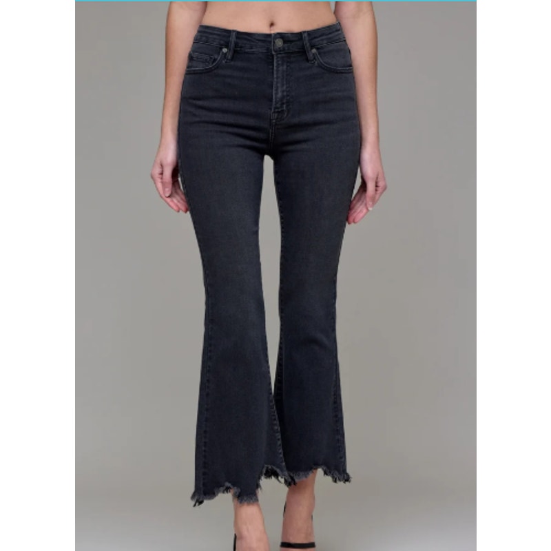 Hidden Los Angeles Happi Mid-Rise Frayed Hem Cropped Flare Jeans Black 31