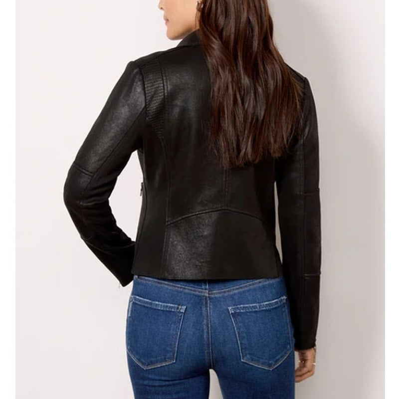 Evereve Marren Long Sleeve Full Zip Faux Leather Moto Jacket Black Medium