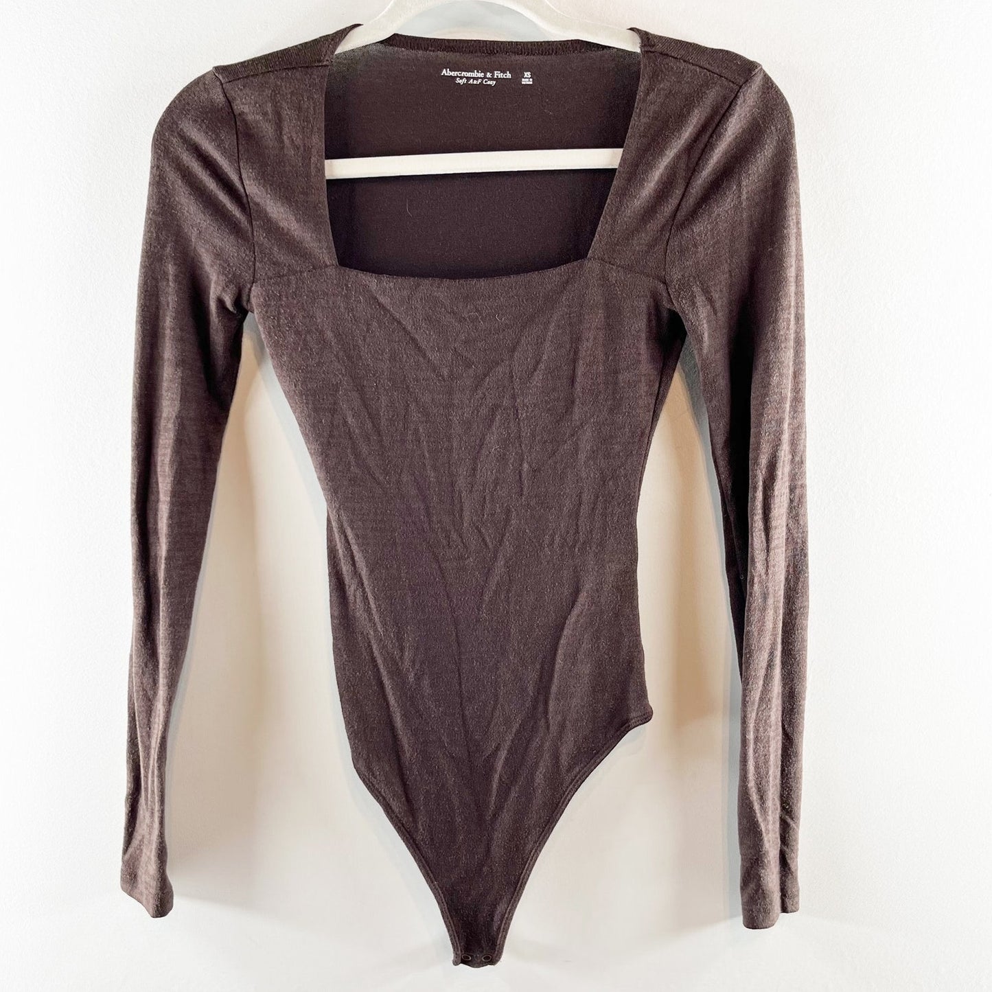 Abercrombie Square Neck Cozy Long Sleeve Bodysuit Top Brown XS