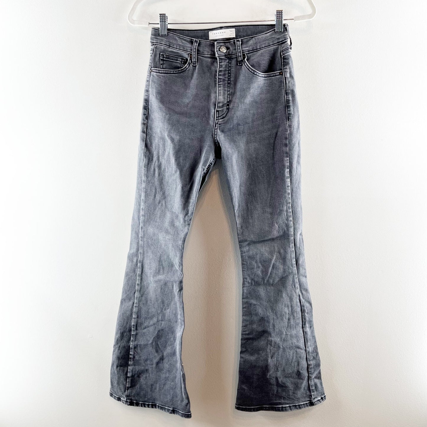 Topshop Jamie High Rise Flare Jeans Washed Black 28 / 6