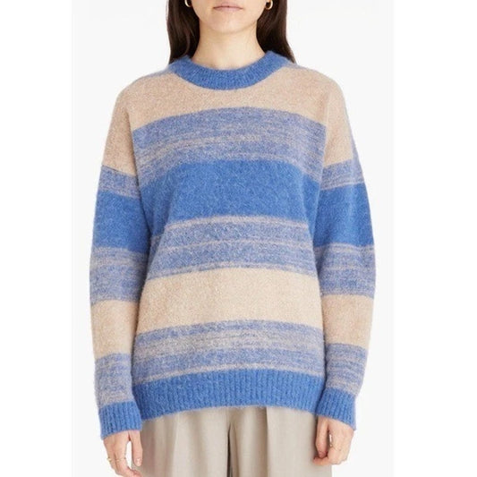 Madewell Space Dyed Otis Pullover Sweater Blue Cream Stripe Small