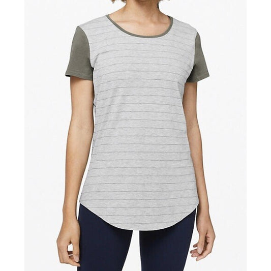 Lululemon Striped Love Crewneck Short Sleeve Baseball Colorblock Tee Shirt Gray