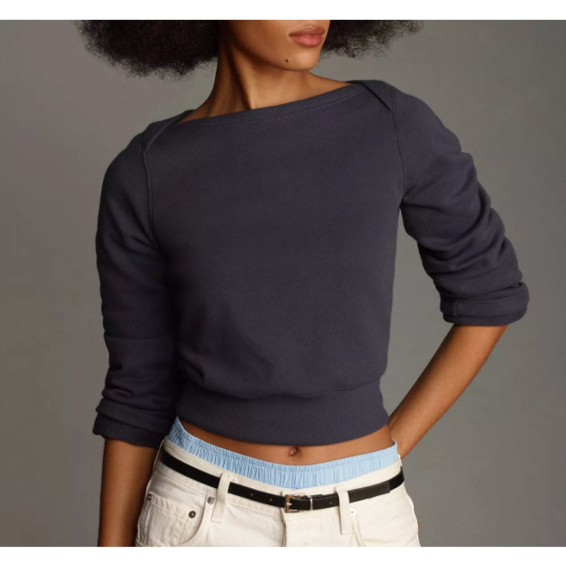 Nation Los Angeles Darlene Cotton Boatneck Long Sleeve Envelope Top Blue Small