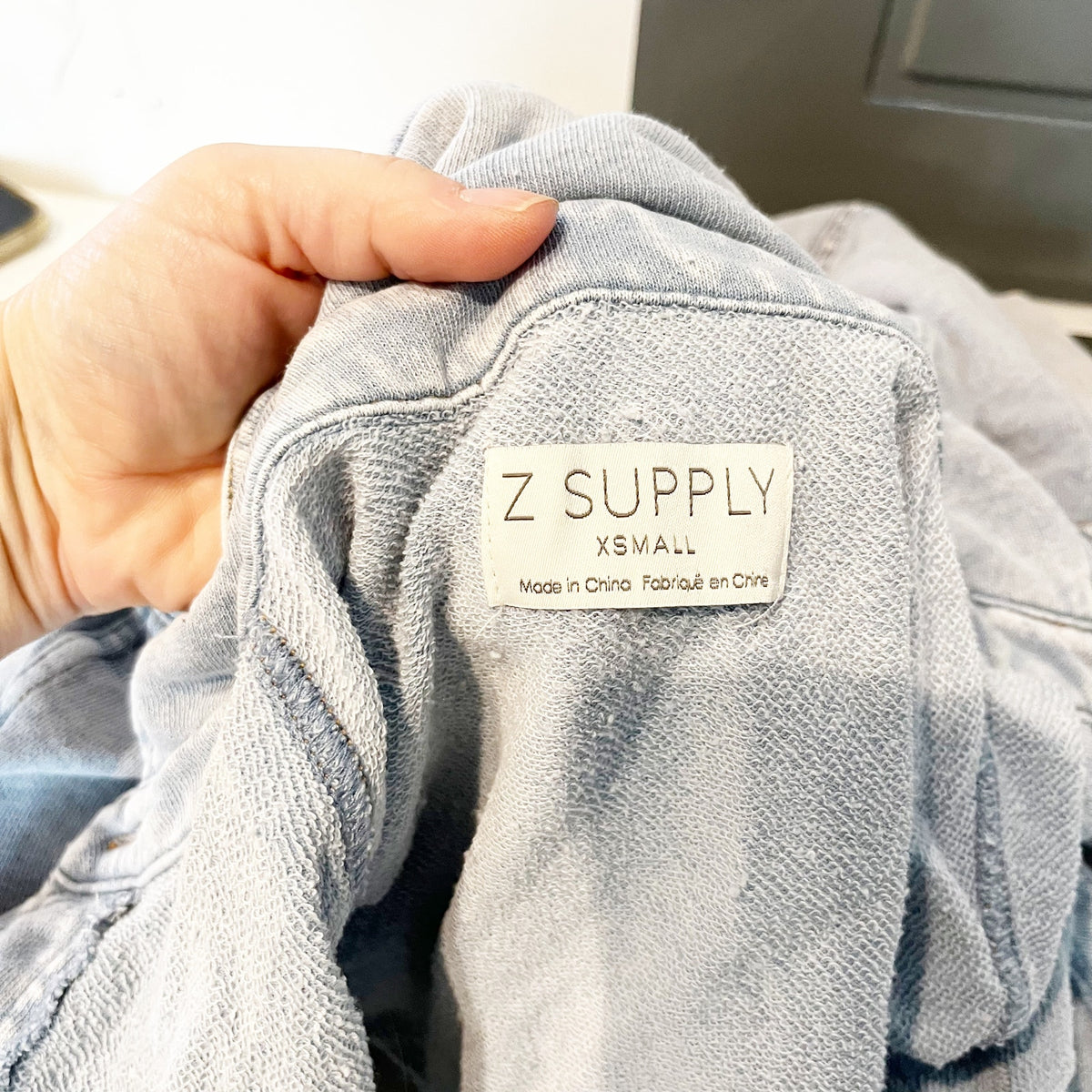 Z Supply All Day Long Sleeve Soft French Terry Knit Denim Jacket Light Blue XS