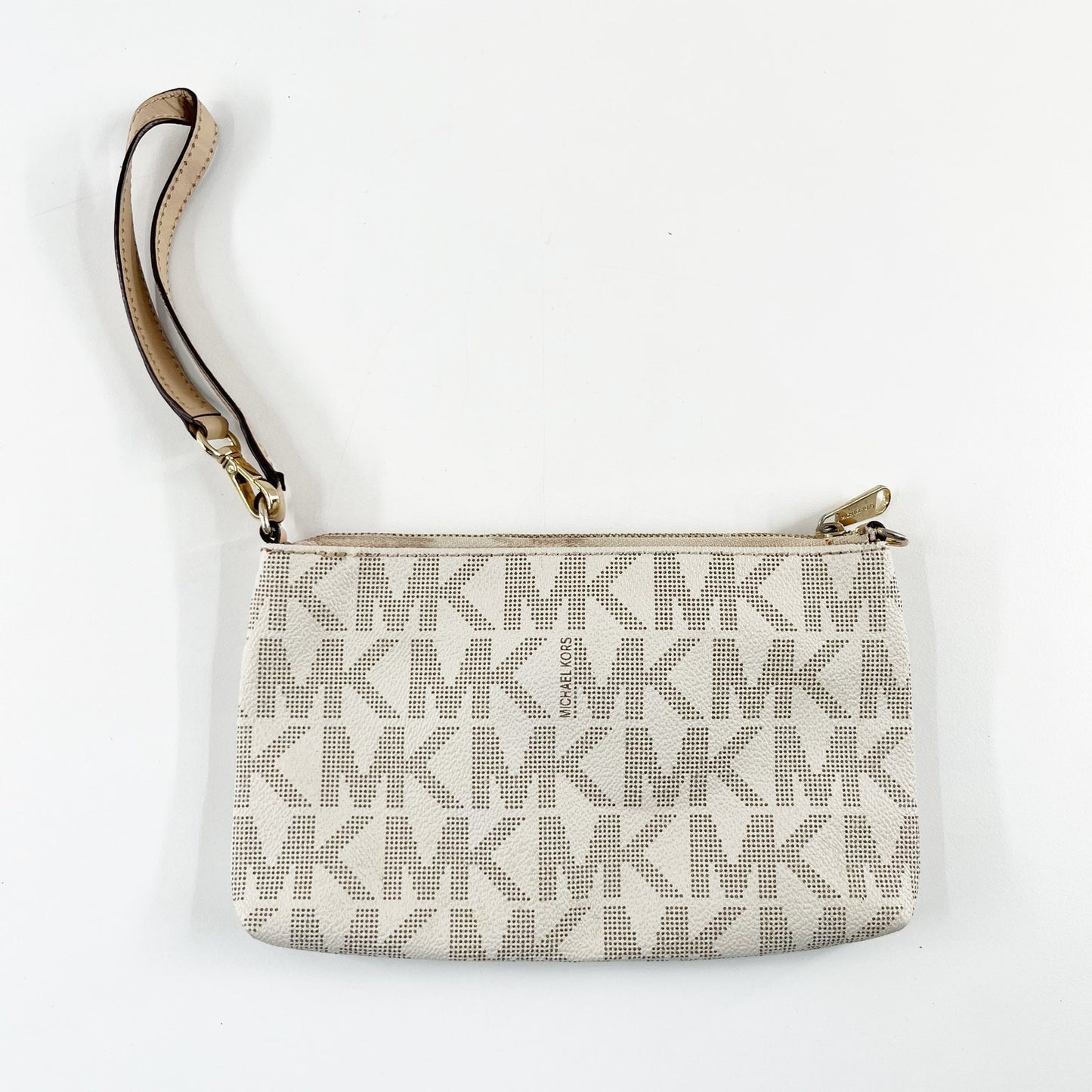 Michael Kors Jet Set Signature Logo Wristlet Wallet Cream Tan Neutral