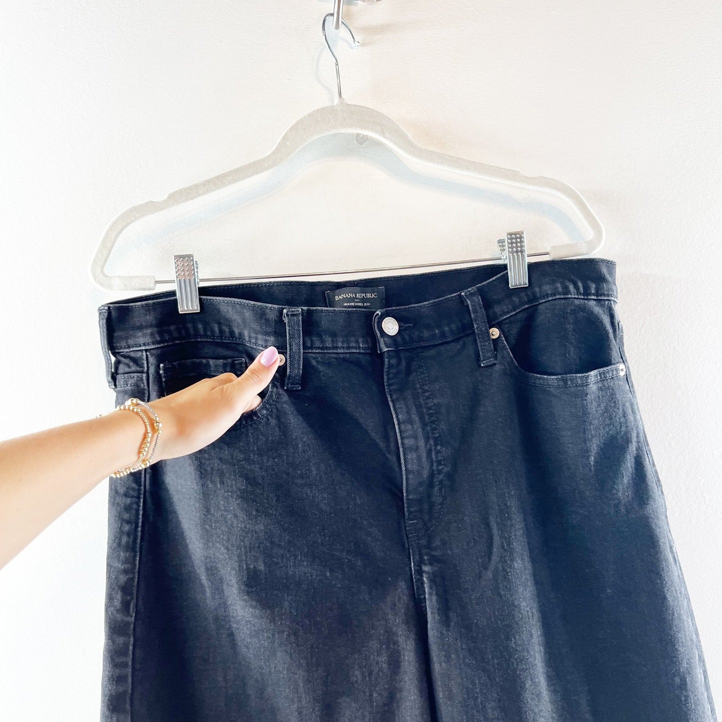 Banana Republic High Rise Denim Barrel Jeans Black Wash Tall 32 / 14