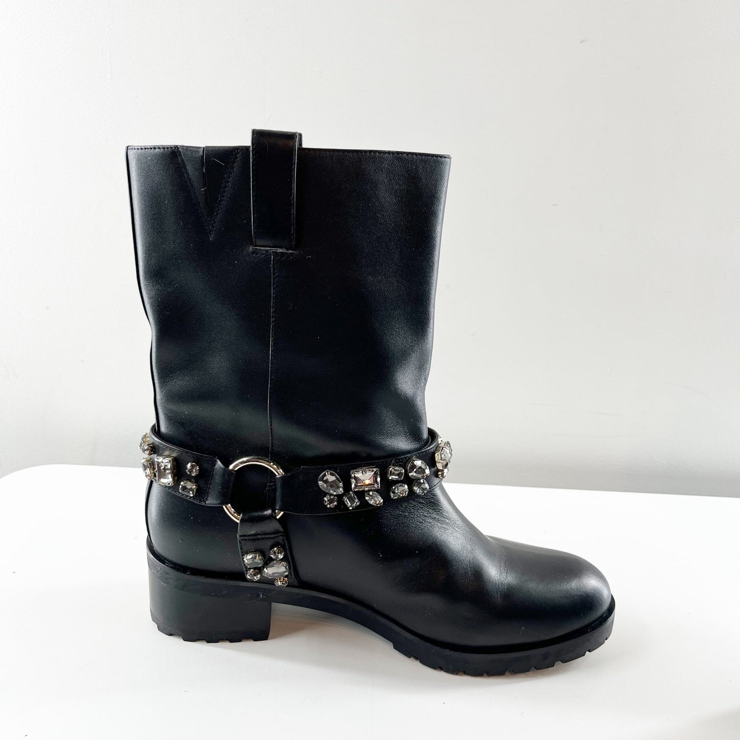 White House Black Market Leather Studded Harness Moto Boots Black 8