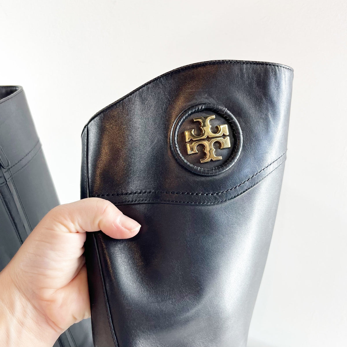 Tory Burch Junction Tall Leather Riding Boots Black 8.5