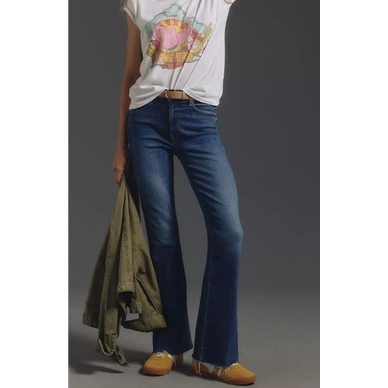 Mother The Weekender Mid-Rise Frayed Hem Denim Flare Jeans Home Movies 27