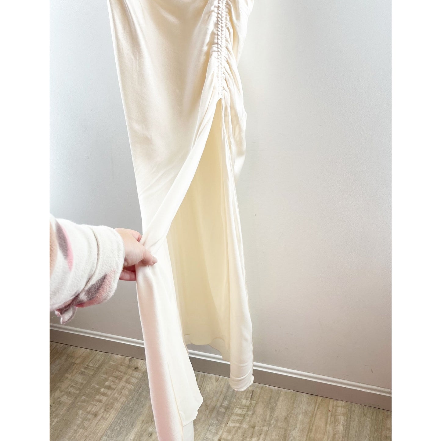 Shona Joy La Lune Ruched Side Slit Maxi Formal Slip l Dress Gown Cream 4