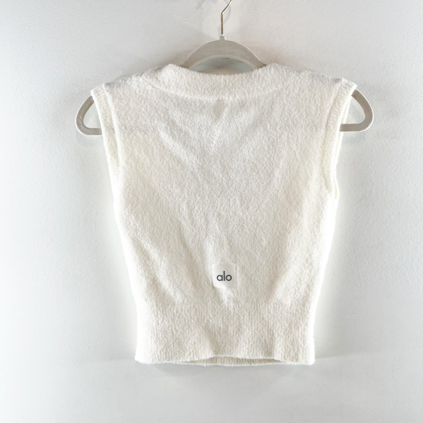 Alo Yoga Snuggle Up Cap Sleeve Scoop Neck Cropped Sweater Ivory Cream XS
