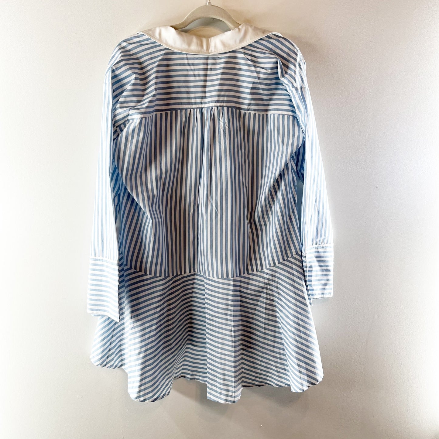 AQUA Contrast Trim Striped Mini A Line Shirt Dress Blue White XS