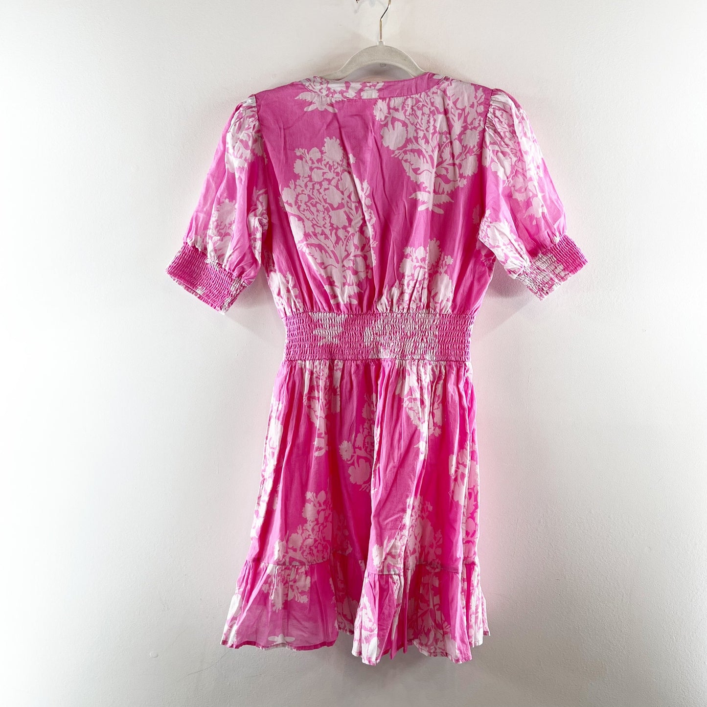 Preppy Girl Palm Beach Short Sleeve Floral Print Mini Dress Pink Small