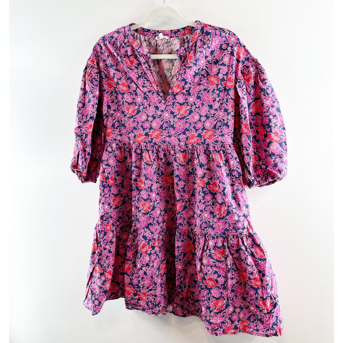 Sundry Evereve All Day Puff Sleeve Floral Mini Cotton Dress Purple XS