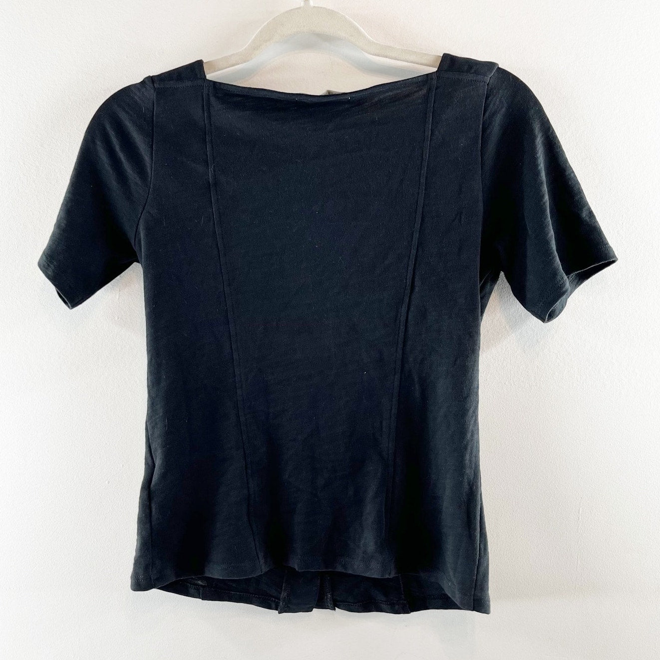 Nation Los Angeles Marcella Short Sleeve Button Up Top Tee Black XS