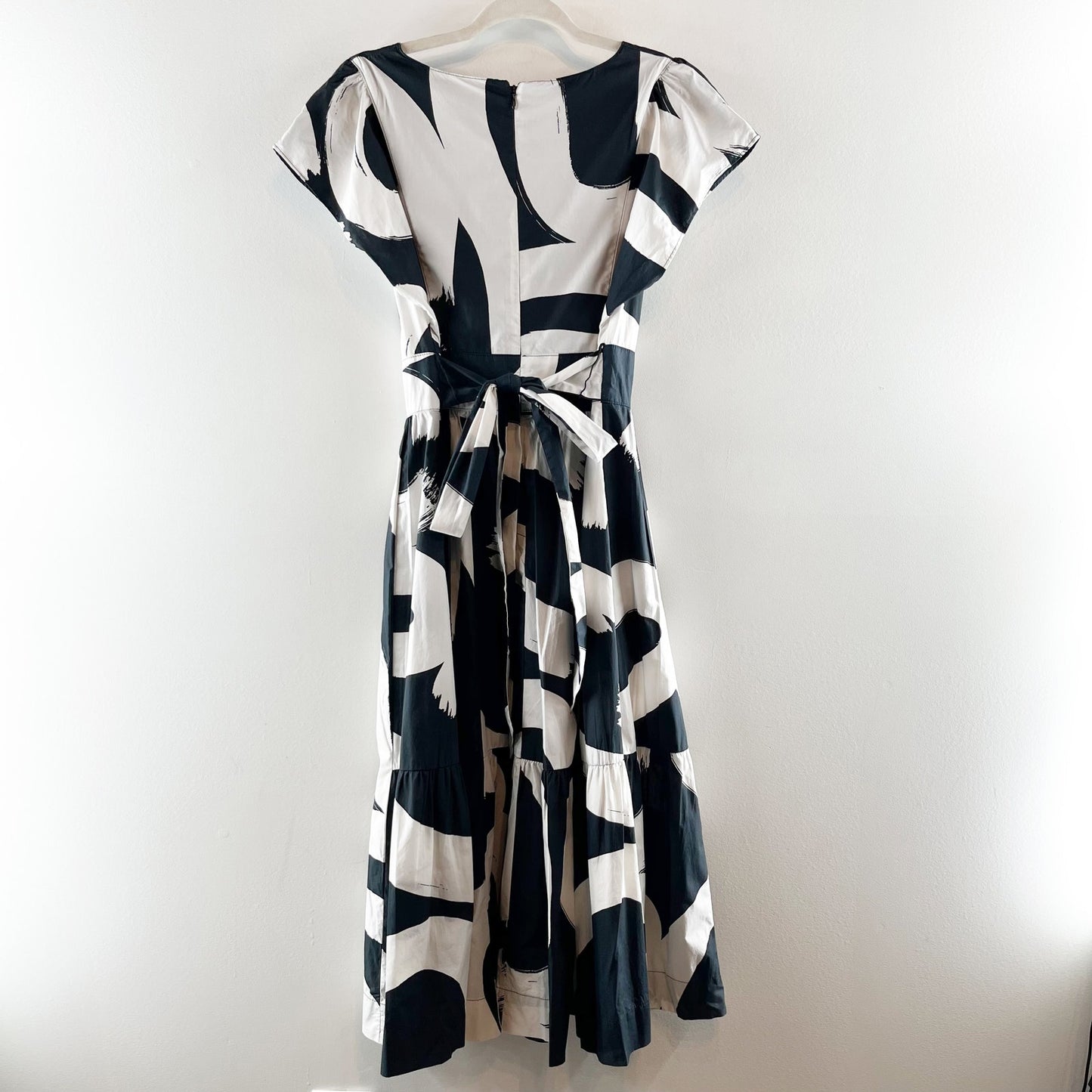 Maeve Anthropologie Mairead Short Sleeve Cotton Printed Midi Dress Black White 6