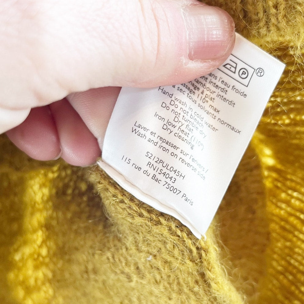 Sezane Elsa Ruffle Jumper Wool Blend Sweater Pullover Mustard Yellow Small