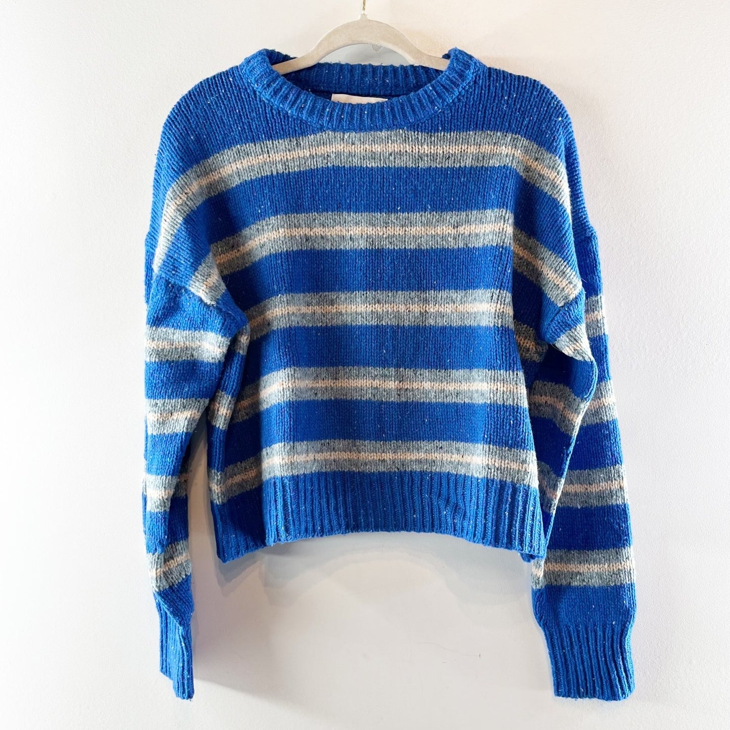 Spiritual Gangster Striped Long Sleeve Crew Neck Knit Pullover Sweater Blue S