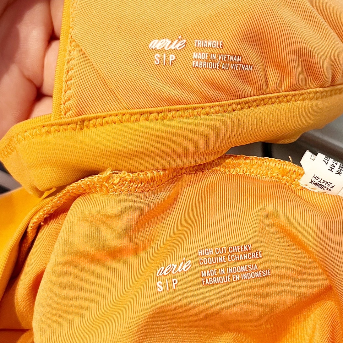 Aerie Triangle Top and High Cut Cheeky Bottoms Bikini Set Orange Small
