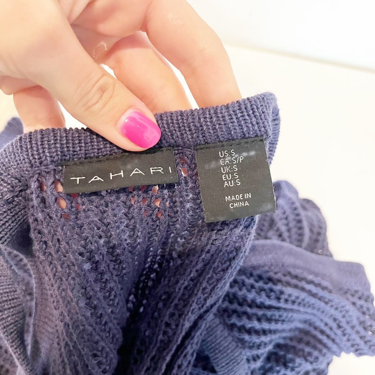 Tahari Crcohet Open Knit Sleeveless Mini Cover-Up Dress Navy Blue Small