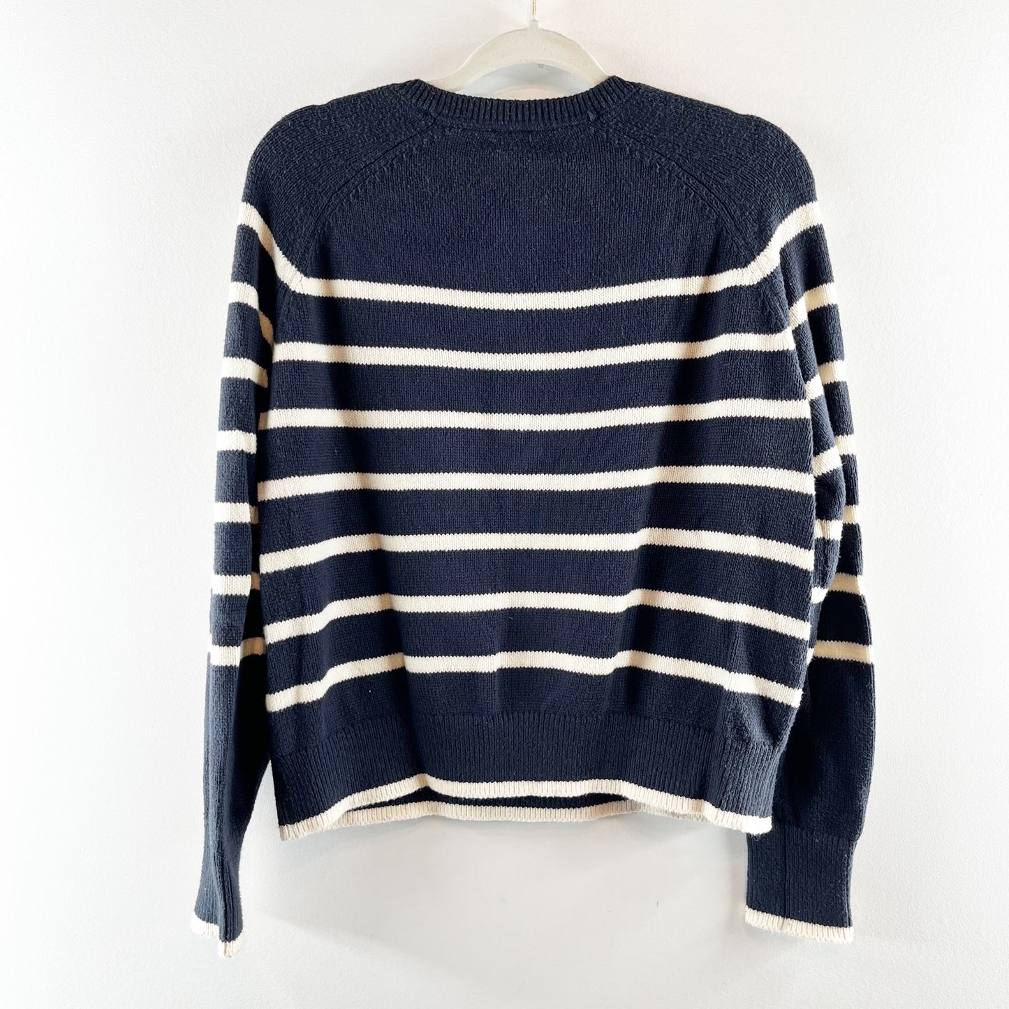 Faherty Cozy Cotton Henley Pullover Sweater Navy Natural Stripe Medium