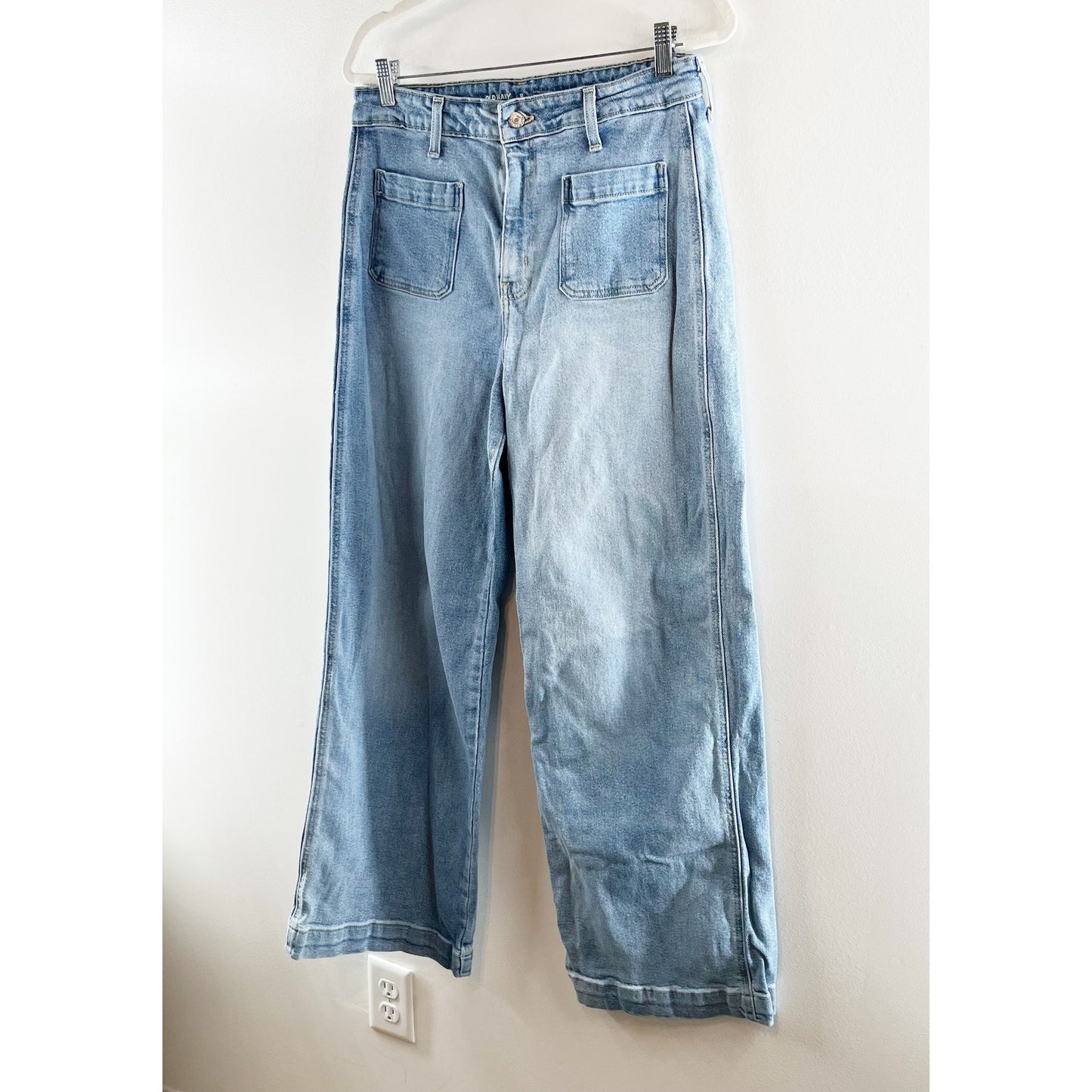 Old Navy Extra High Waisted Trouser Patch Pocket Wide Leg Jeans Blue 12