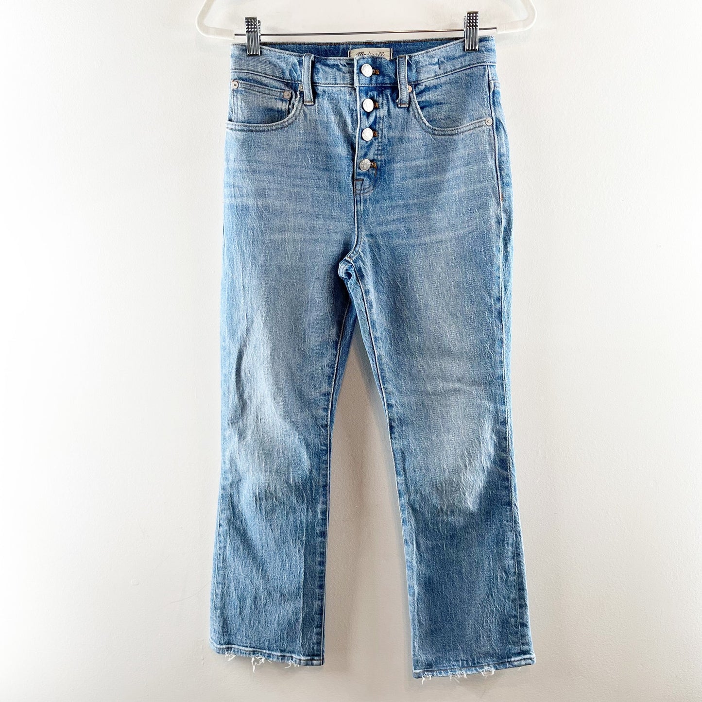 Madewell Mid Rise Cali Demi Boot Cropped Kick Flare Button Fly Jeans Blue 25