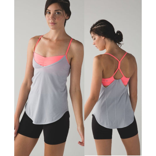 Lululemon Roll Out Sleevelesss Open Back Run Tank Top Silver Fox / Grapefruit 6