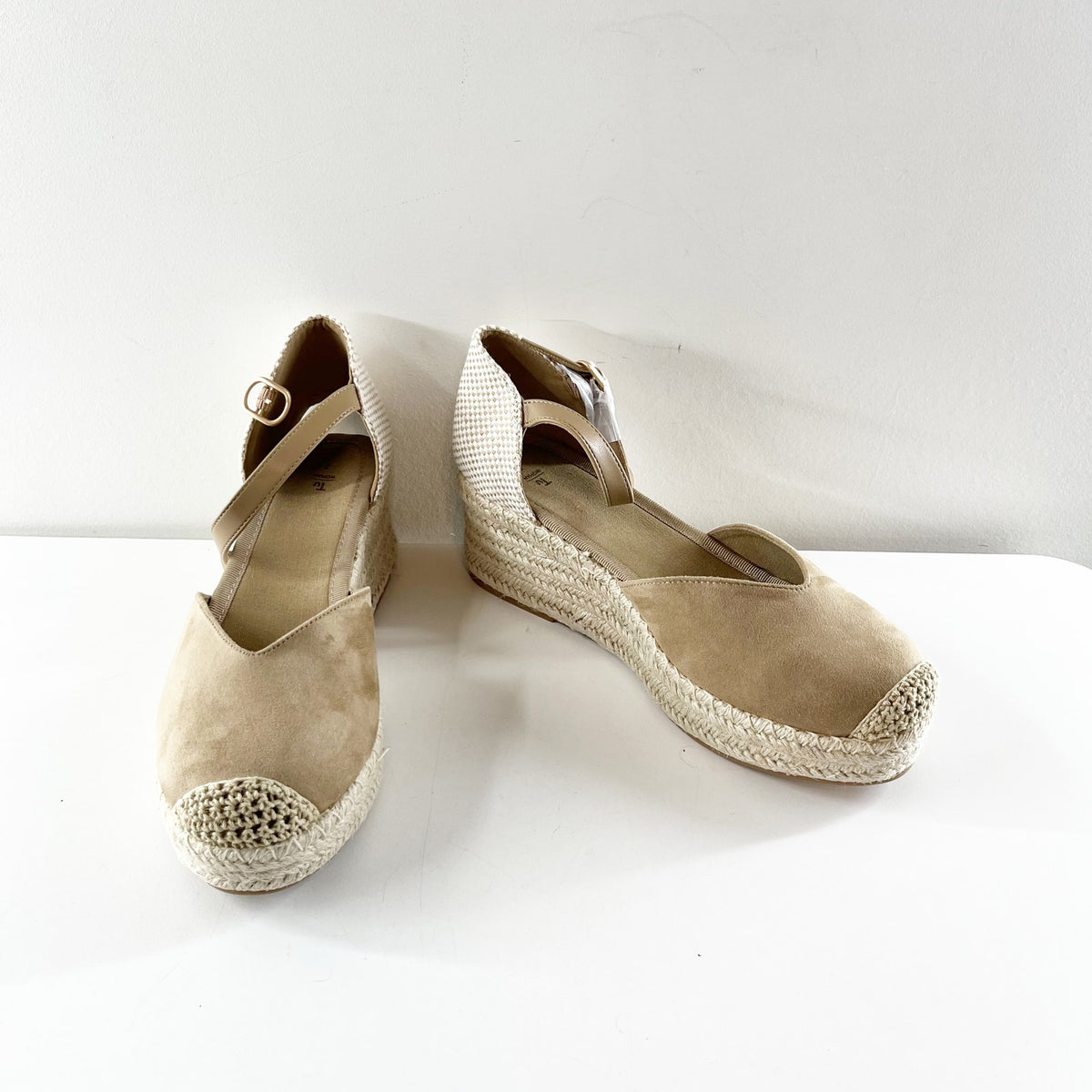 Tu Clothing Canvas Platform Espadrille Wedge Shoes Sandals Cream Tan 8.5