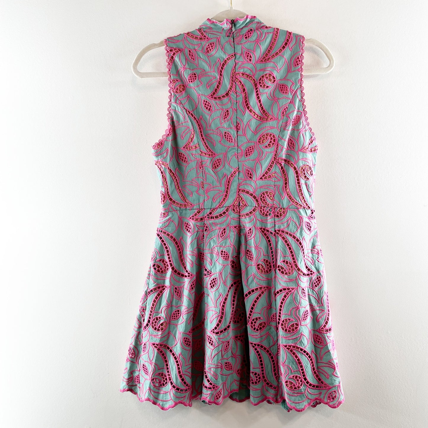 Elliatt Sleeveless Embroidered A Line Mini Dress Green Pink Small