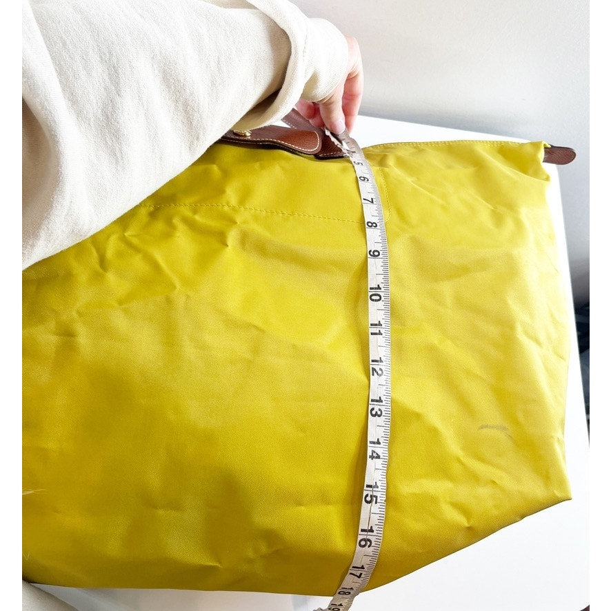 Longchamp Nylon Medium Le Pliage Tote Handbag Yellow Brown