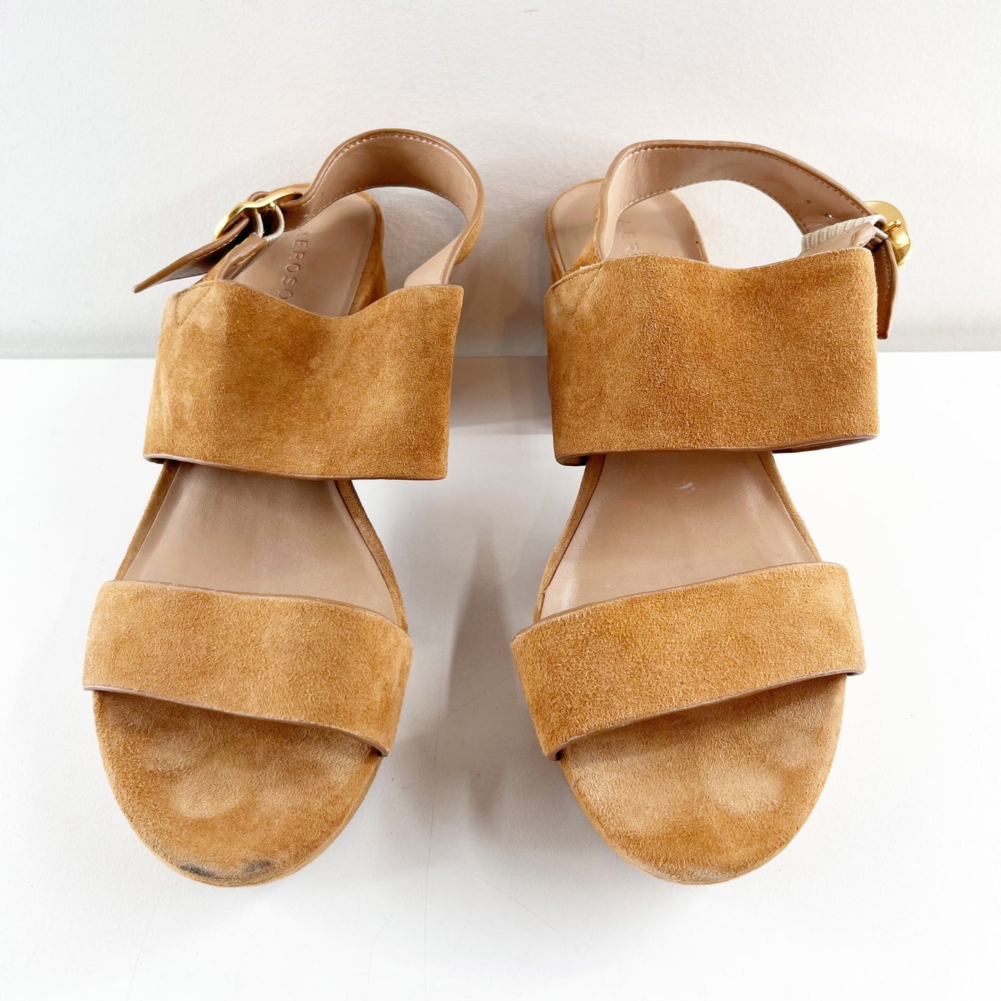 Aerosoles Camera Platform Block Heel Sandals Suede Brown 7.5