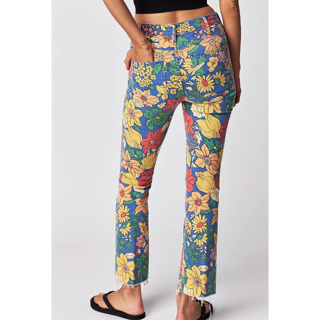 Mother The Hustler Printed High Rise Patch Pocket Jeans in Fresh Blooms Green 25