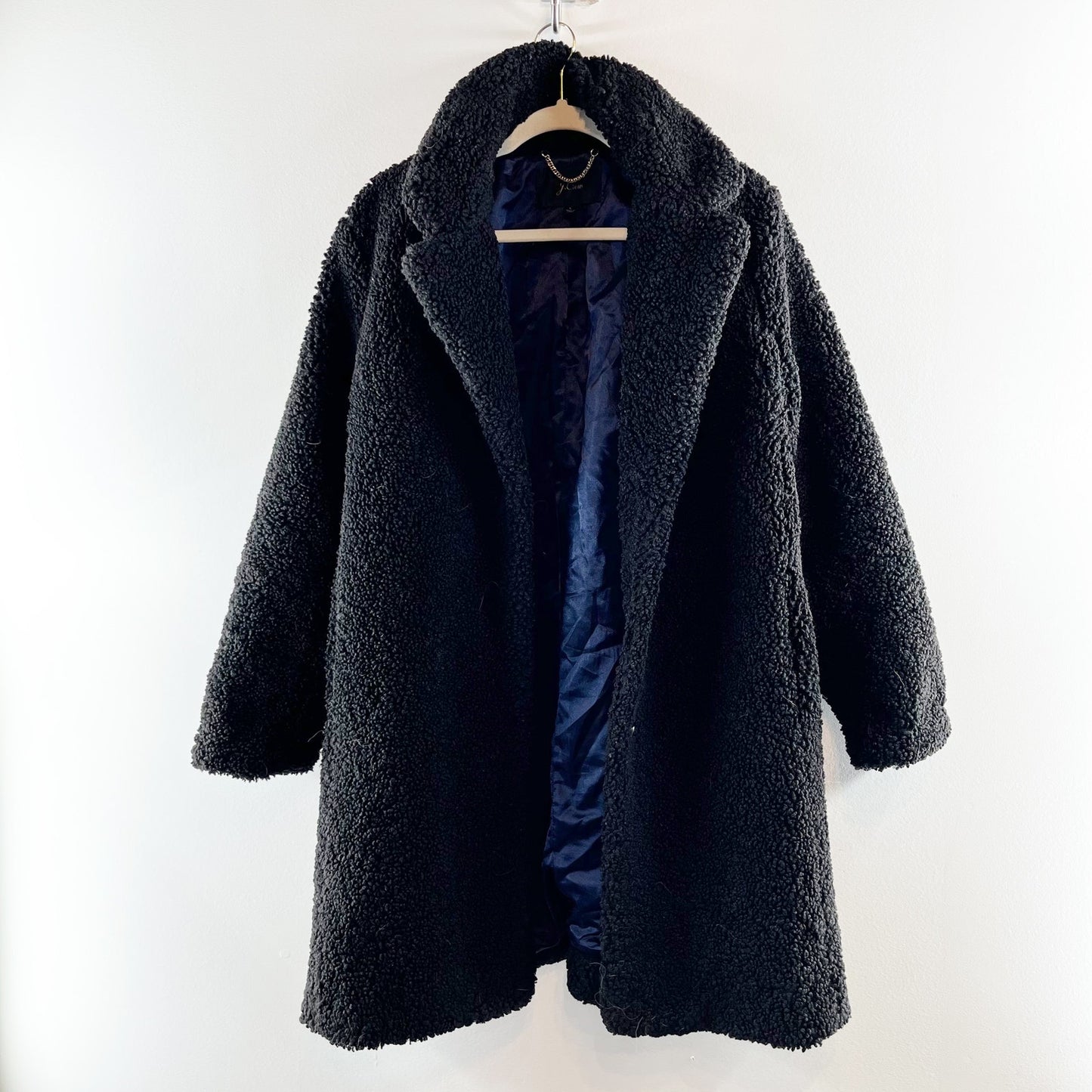 J. Crew Teddy Sherpa Topcoat Peacoat Mid Length Black Large