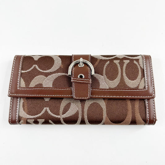 Coach Signature Canvas with Leather Trim Tri Fold Wallet Brown