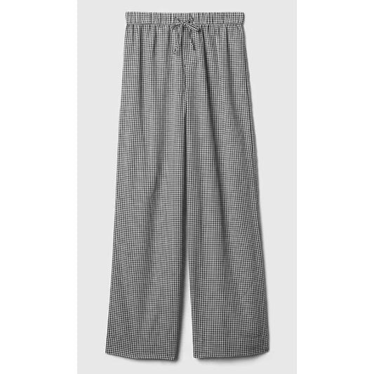 GAP High Rise Crinkle Wide Leg Gingham Pants White Blue XL