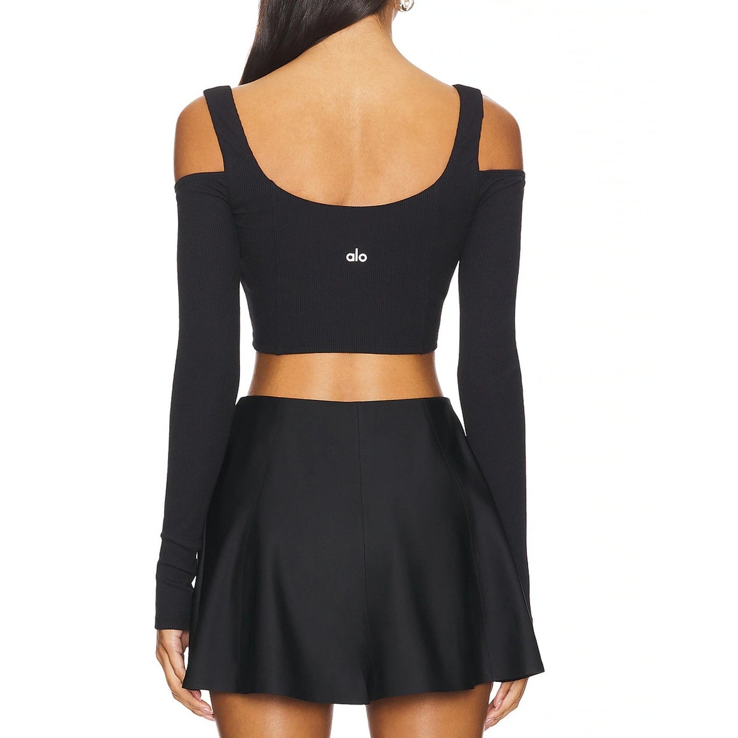Alo Yoga Ribbed Cropped Butterfly Long Sleeve Tee Black Small