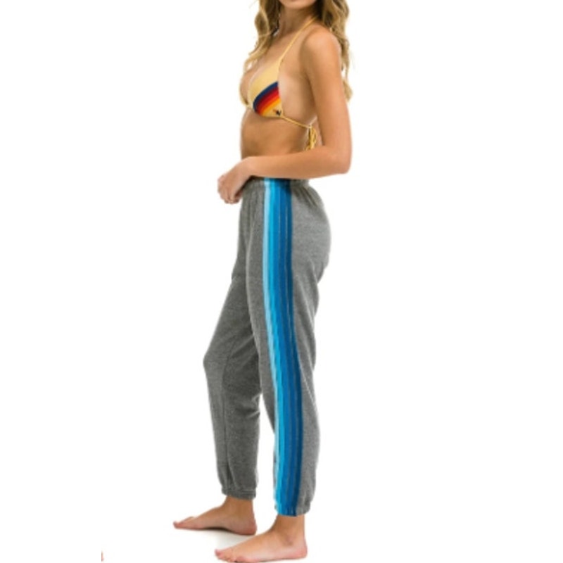 Aviator Nation 5-Stripe Pull On Loungewear Sweatpants Heather Grey Blue XS