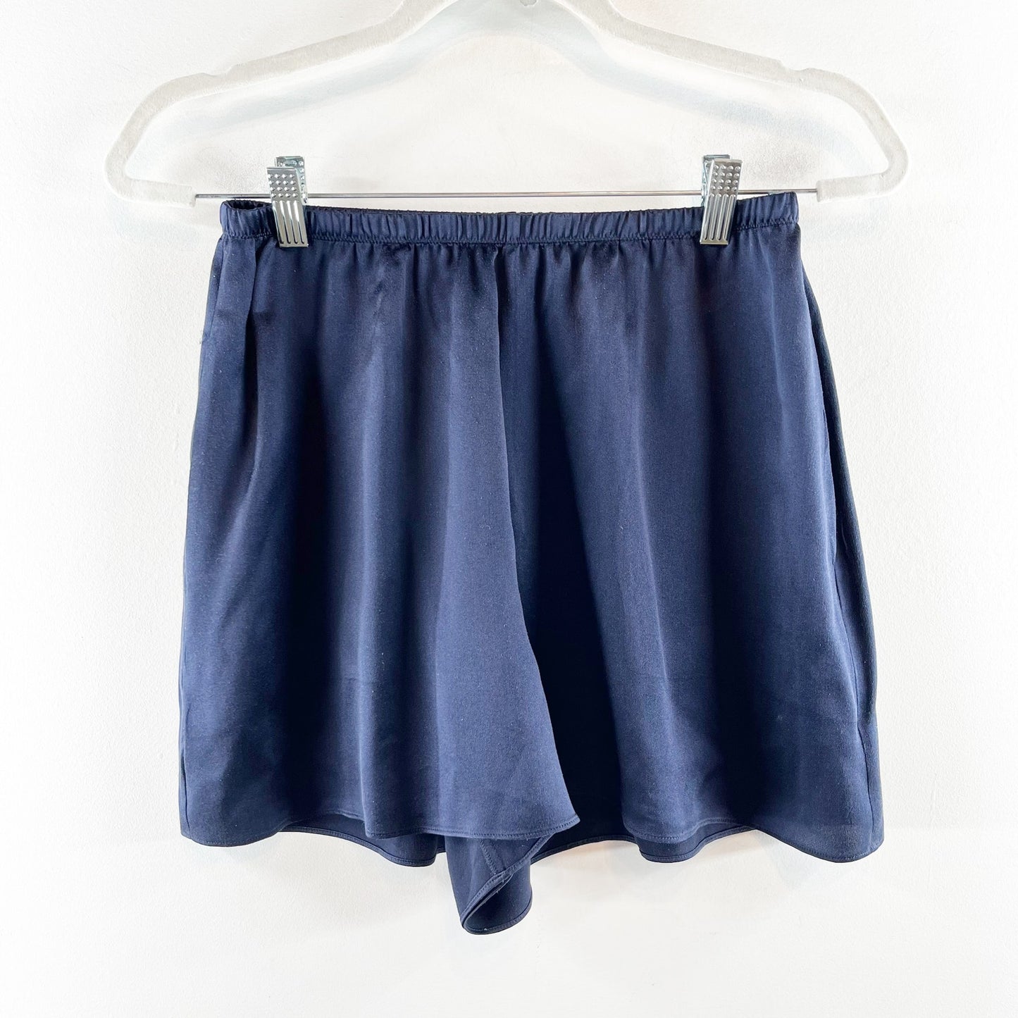 Vince Satin Pull On Elastic Silk Lined Mini Skirt Coastal Navy Blue XS