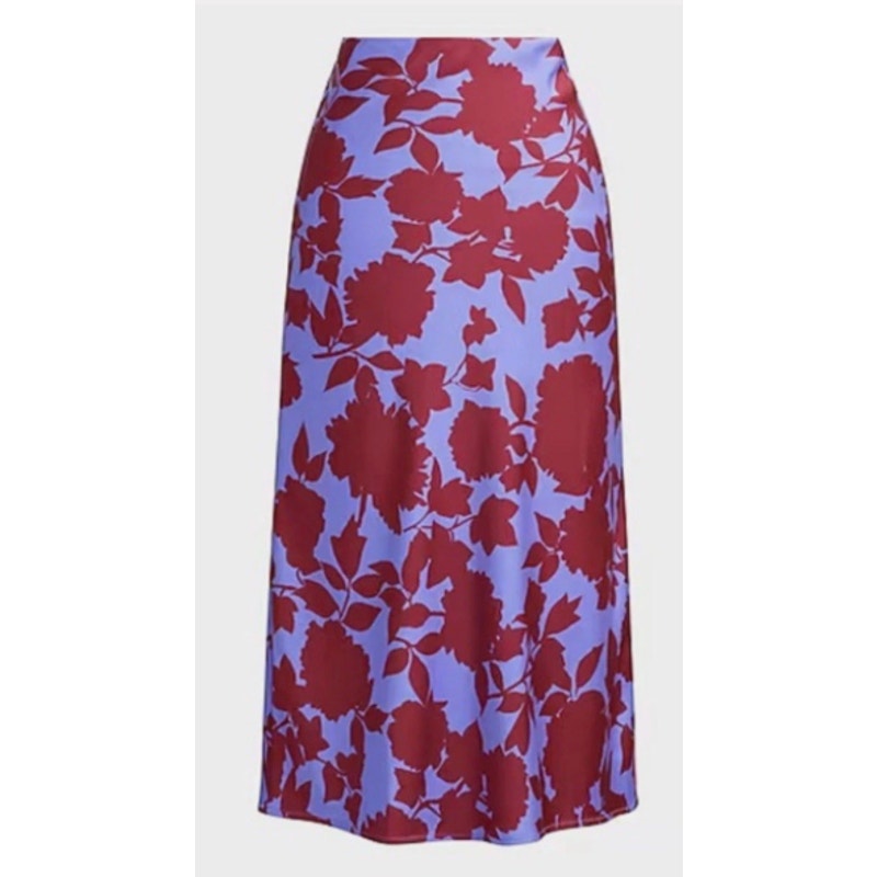 J. Crew Satin Floral Bias Slip Skirt Blue Maroon XS