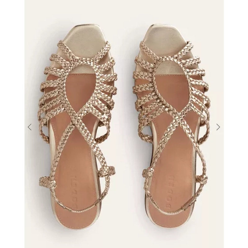 Boden Slip On Metallic Woven Multistrap Flat Sandals Gold 39 / US 8.5