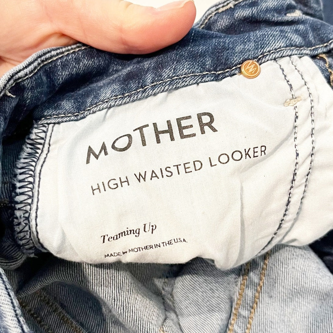 Mother High Waisted Looker Jeans Teaming Up Dark Wash Blue 25