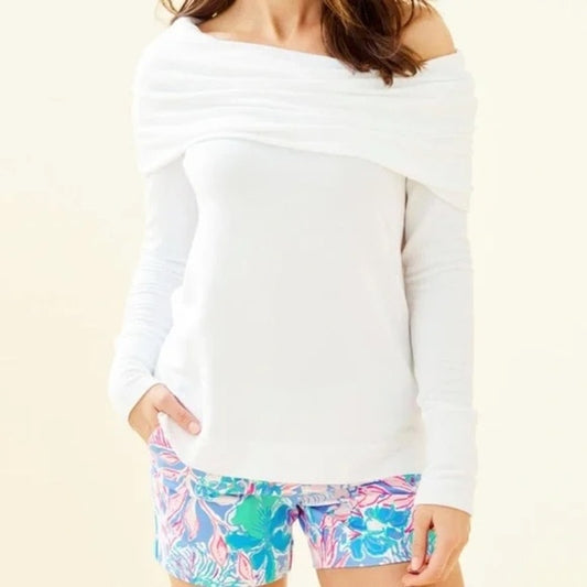 Lilly Pulitzer Belinda Off The Shoulder Long Sleeve Sweatshirt Top White Large