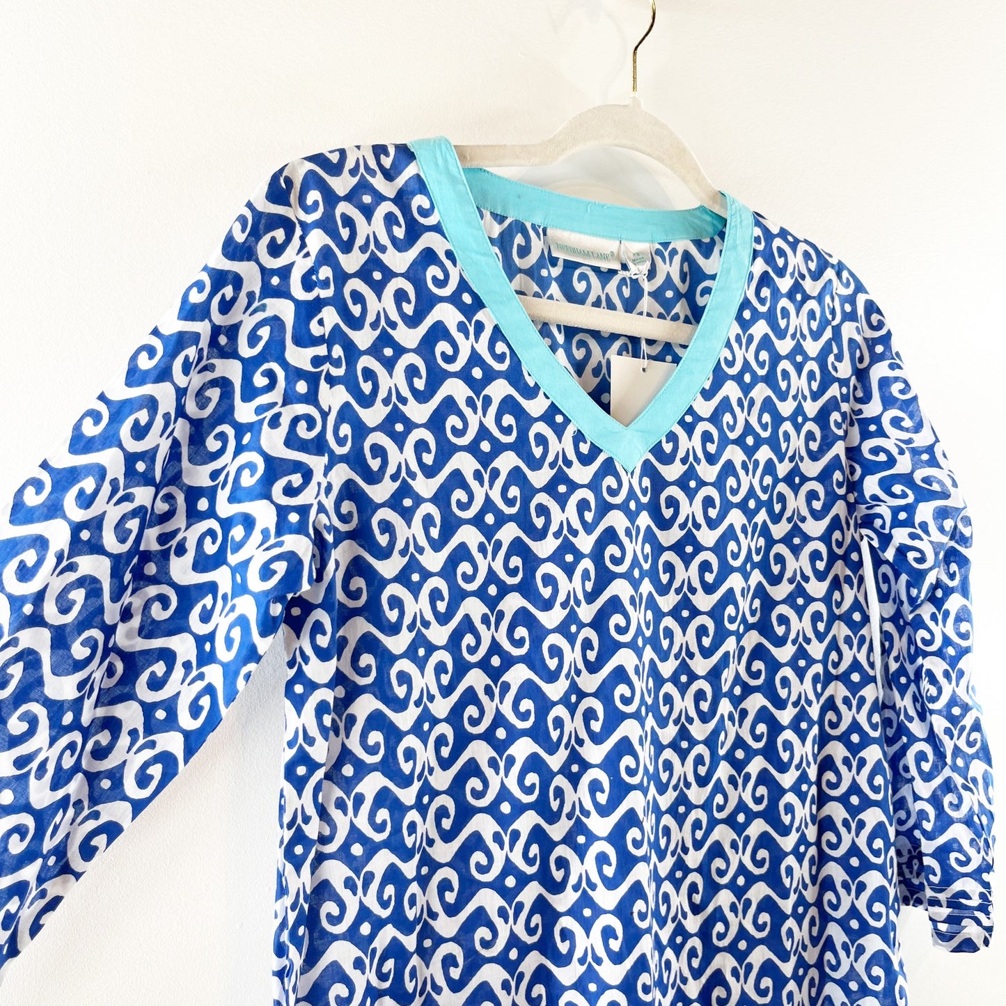 Needham Lane Newport Navy Cotton V Neck 3/4 Sleeve Tunic Top Blue XS