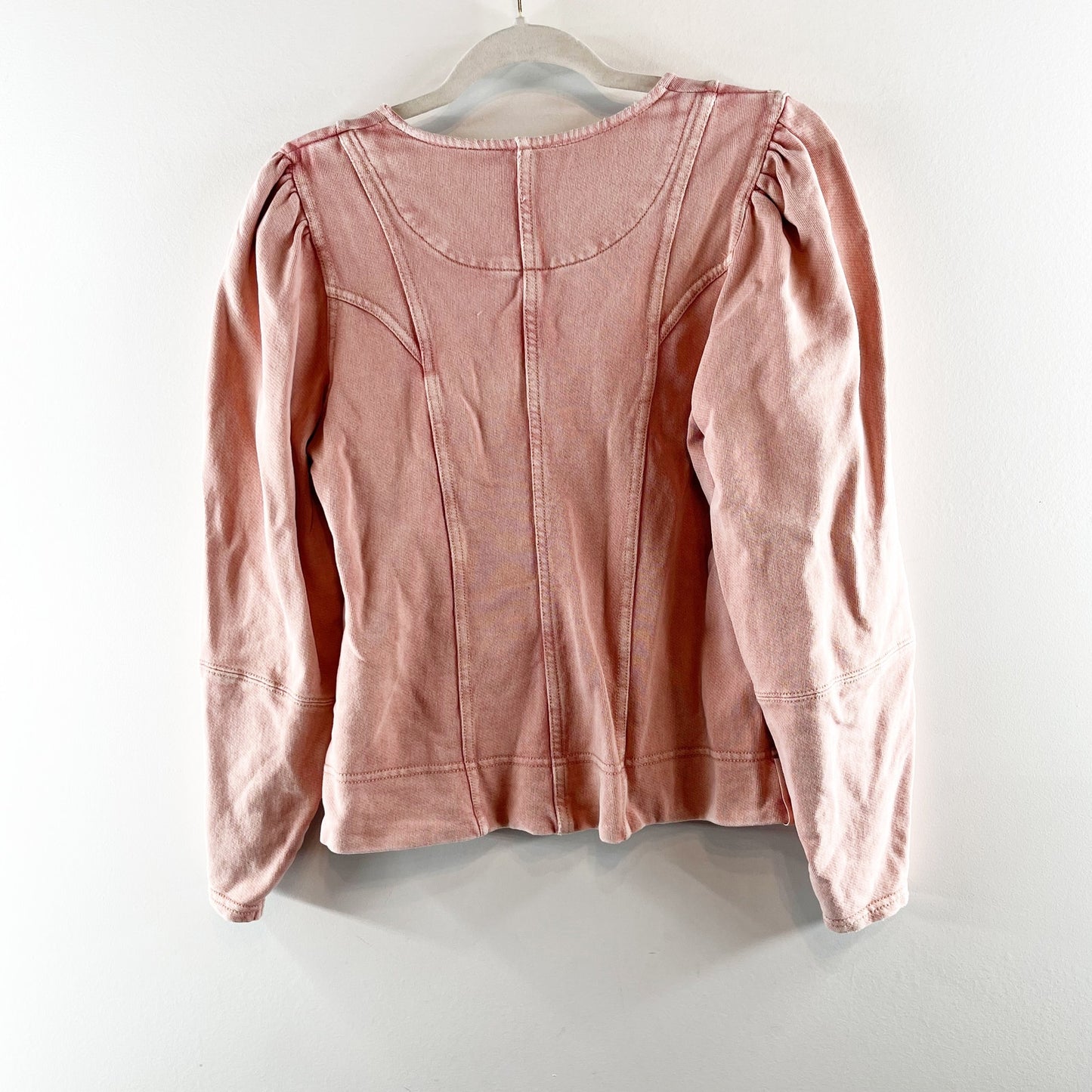 Maeve Anthropologie Jennae Pullover Acid Wash Puff Sleeve Sweatshirt Pink Small