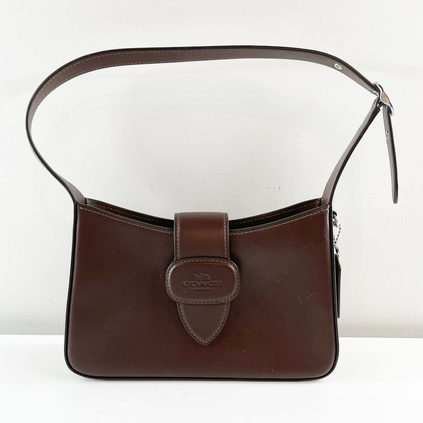 Coach Eliza Leather Zip Top Shoulder Bag Purse Maple Brown